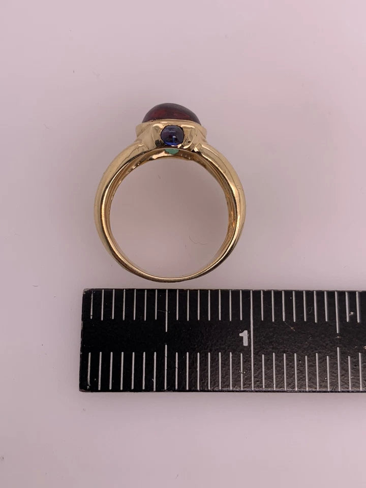 Retro Gold Cabochon Cocktail Ring Natural Tourmaline Emerald Sapphire Circa 1960