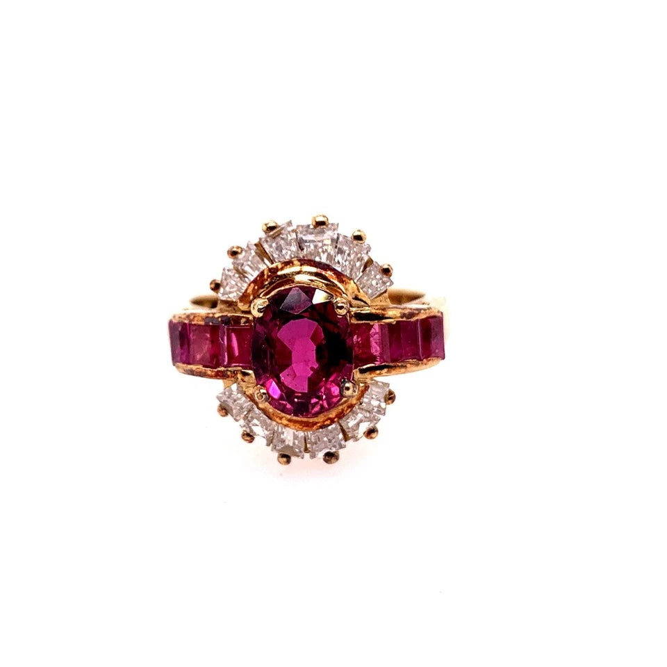 Retro Gold Cocktail Ring 3.25 Carat Natural Oval Gem Ruby & Diamond Circa 1950