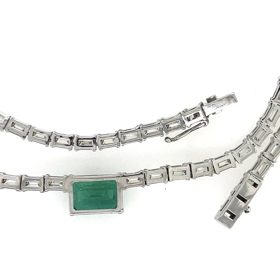 Modern Gold 14.77 Carat Natural GIA Certified Zambian Emerald & Diamond Necklace