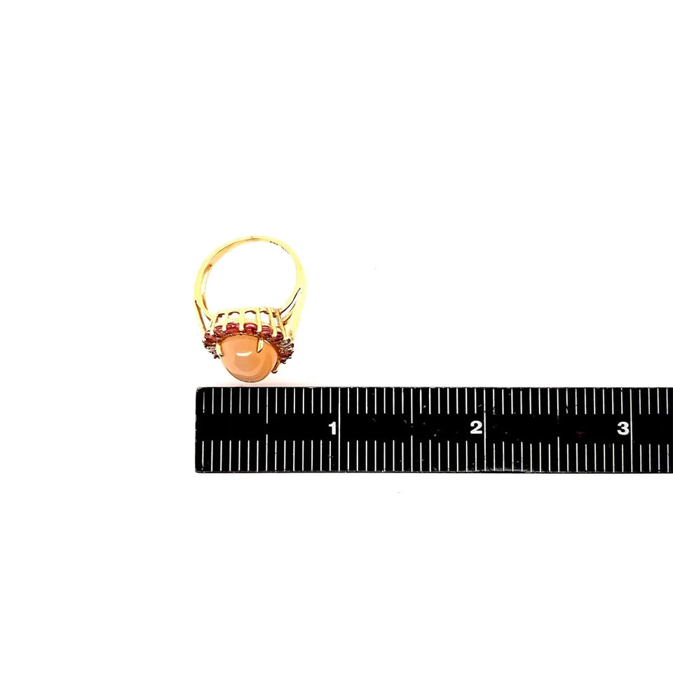 Modern Gold 5.53 Carat Natural Cats-Eye Moonstone & Tourmaline Cocktail Ring