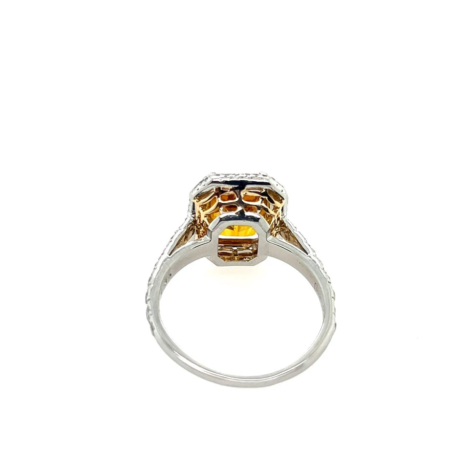 Modern 5 Carat Platinum Natural Diamond & Synthetic Yellow Sapphire Estate Ring