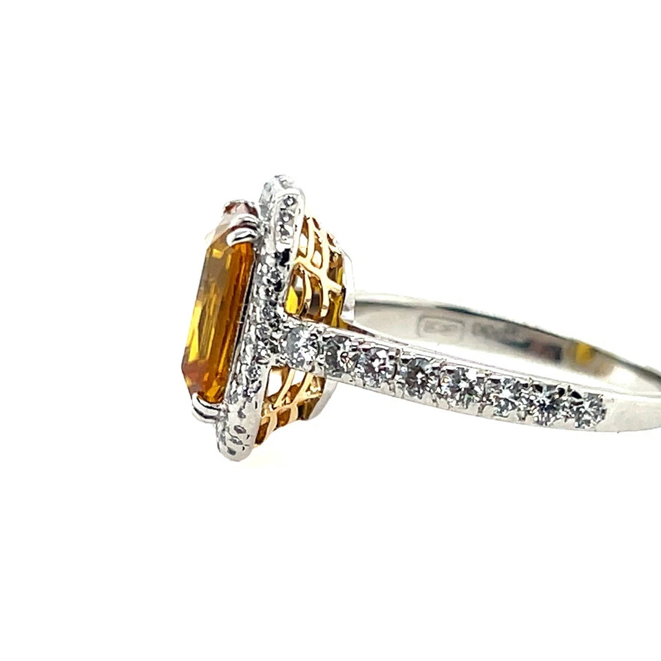 Modern 5 Carat Platinum Natural Diamond & Synthetic Yellow Sapphire Estate Ring