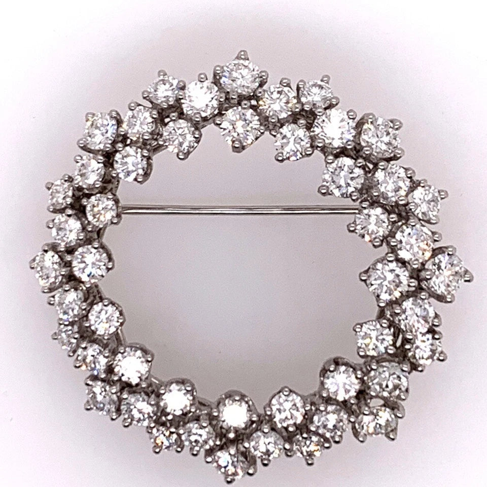 Modern Platinum Brooche 4.50 Carat Natural Round Collection Diamonds Circa 1980