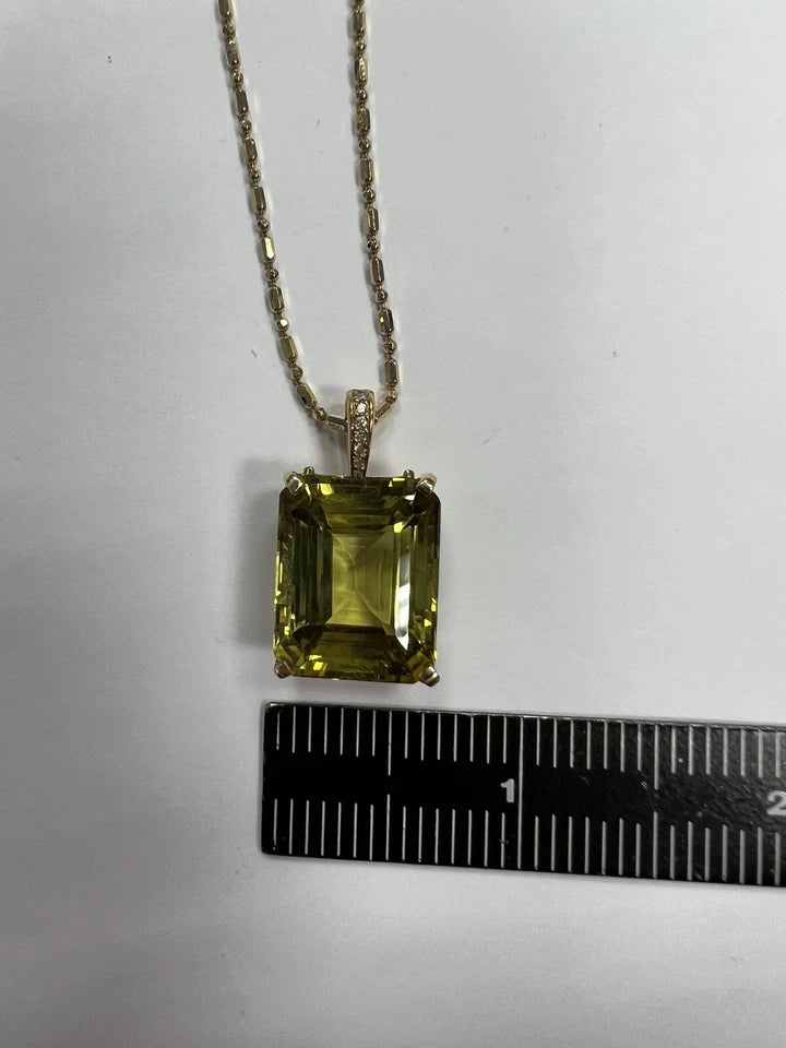 Retro GIA Certified 23.67 Carat Greenish Yellow Natural Chrysoberyl Gold Pendant