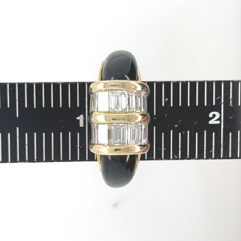 Retro Gold 2.50 Carat Natural Baguette Diamond & Onyx Cocktail Ring Circa 1960