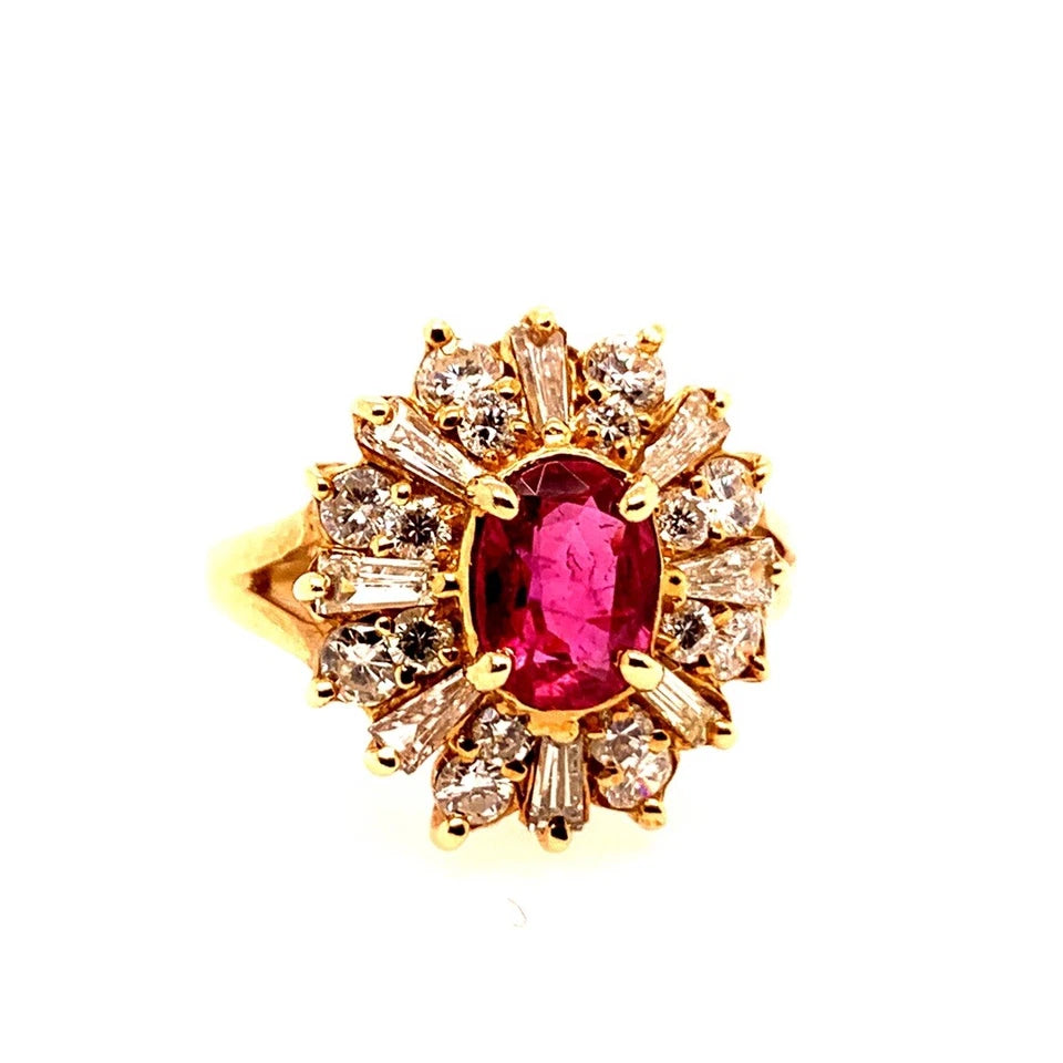 Retro Gold Cocktail Ring 1.85 Carat Natural Oval Gem Ruby & Diamond Circa 1960