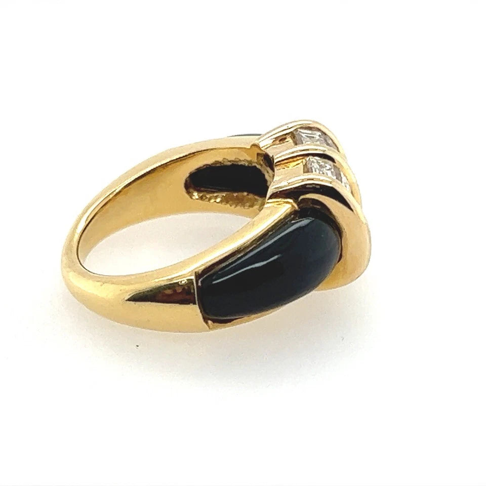 Retro Gold 2.50 Carat Natural Baguette Diamond & Onyx Cocktail Ring Circa 1960