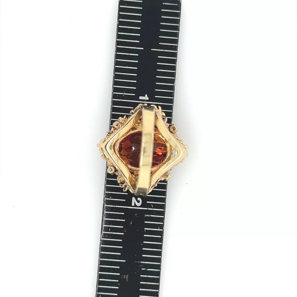 Retro Gold Oval Syn Padparadscha-LIKE Sapphire & Natural Diamond Cocktail Ring