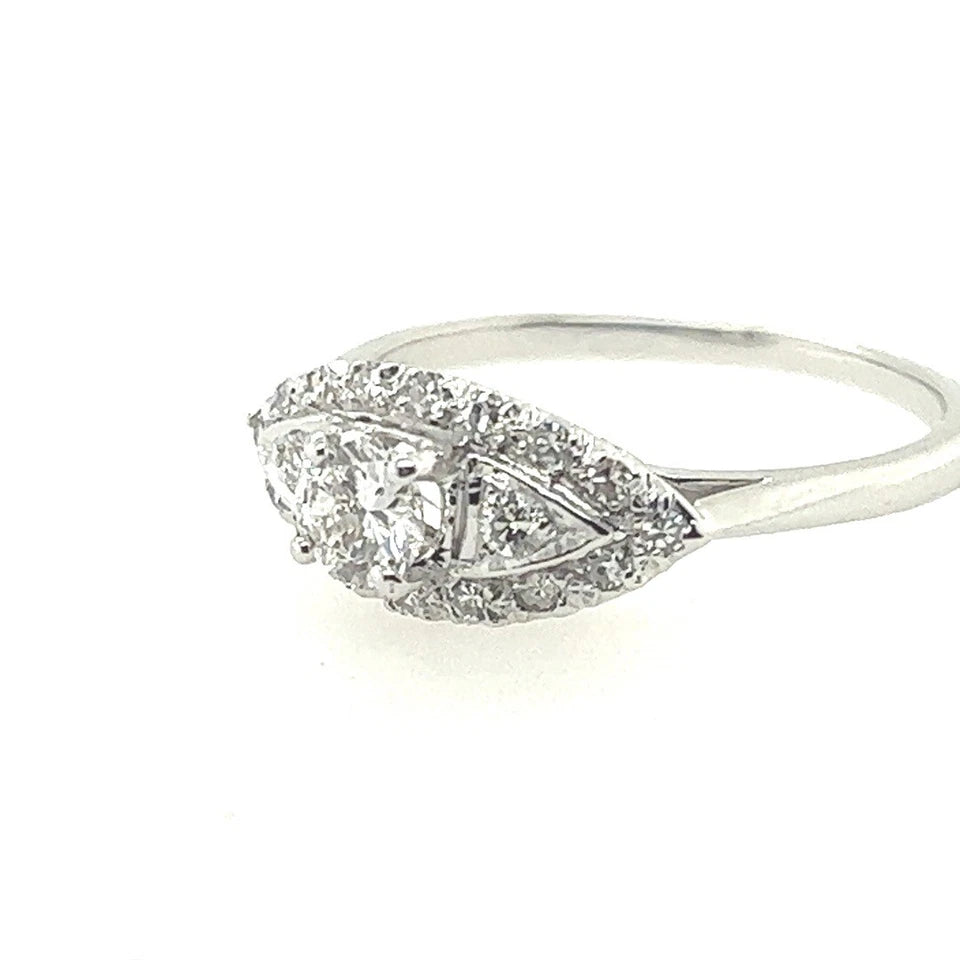 Art Deco 0.65 Carat Natural Colorless Diamond Engagement Gold Ring Circa 1950