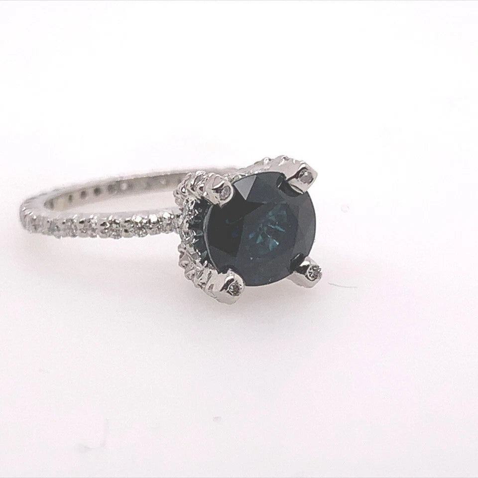 Retro 2.70 Carat Cushion Natural Midnight Blue Australian Sapphire Platinum Ring