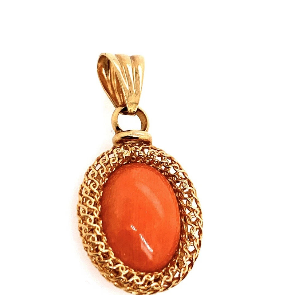 14k 3.94g Gold Pendant Appx 15x11mm Natural Coral Vintage Estate Loose Gem Stone