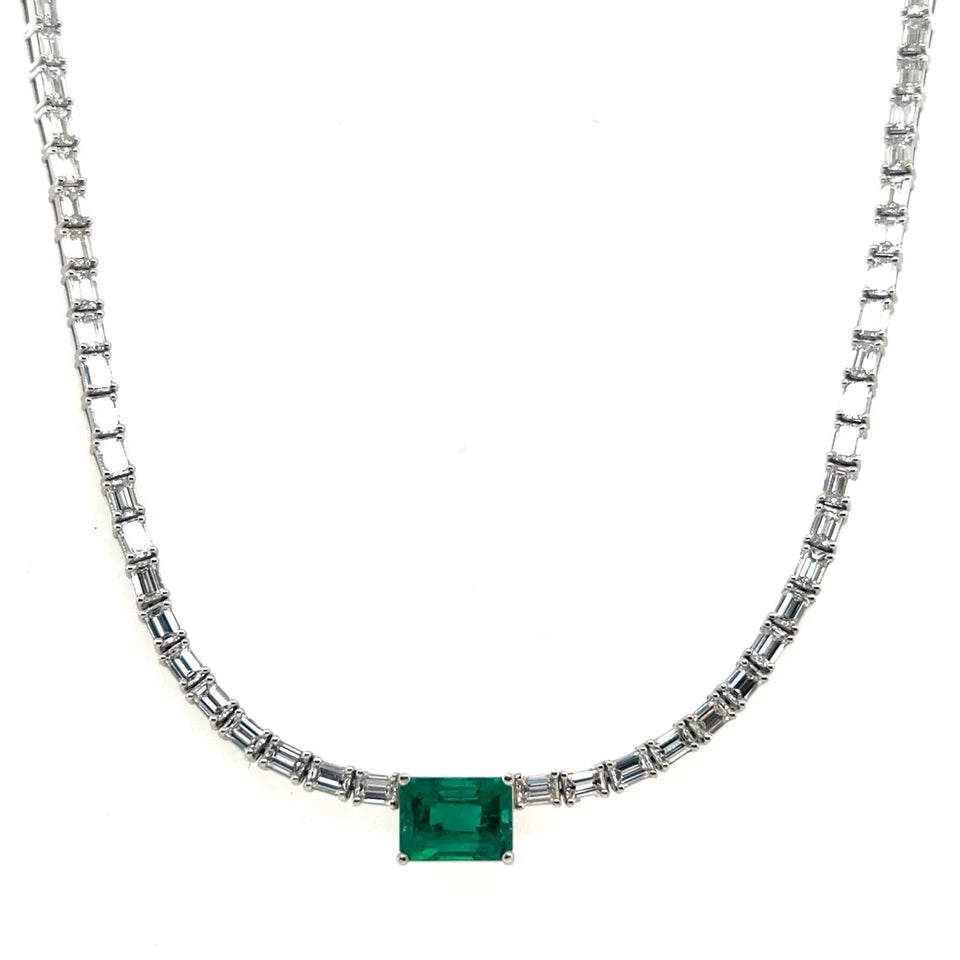 Modern Gold 14.77 Carat Natural GIA Certified Zambian Emerald & Diamond Necklace