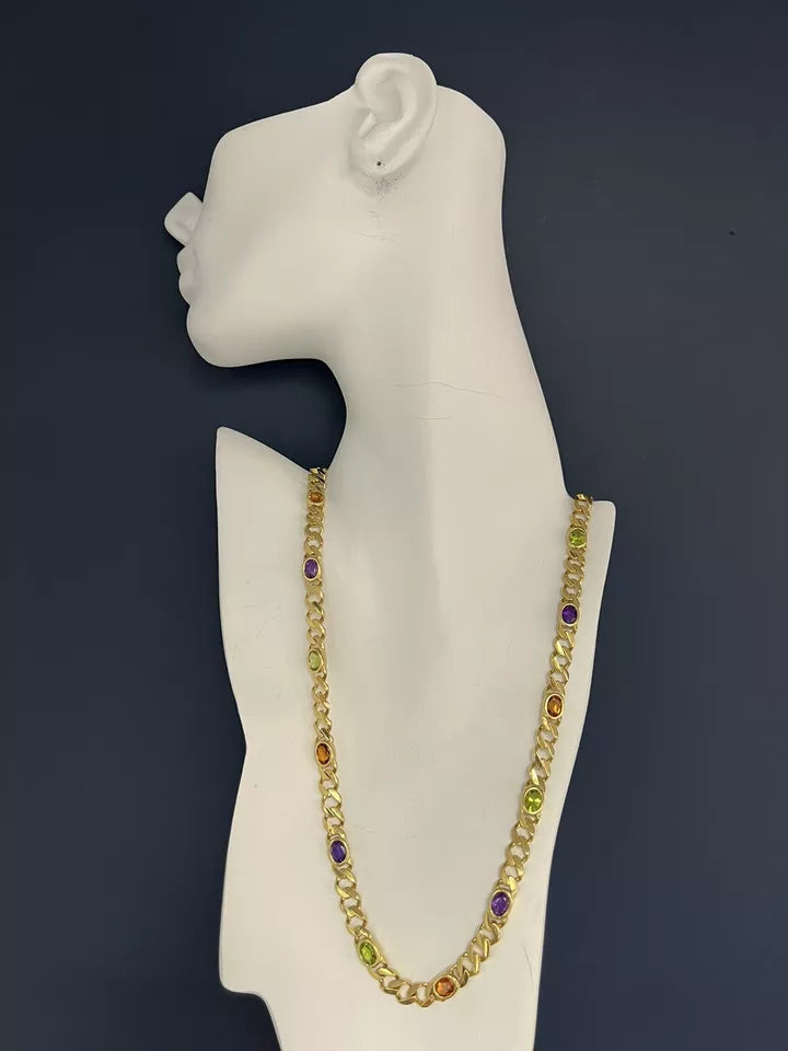 Retro Gold 26 Carat Oval Gem Stone 88 Grams Necklace & Bracelet Set Circa 1980