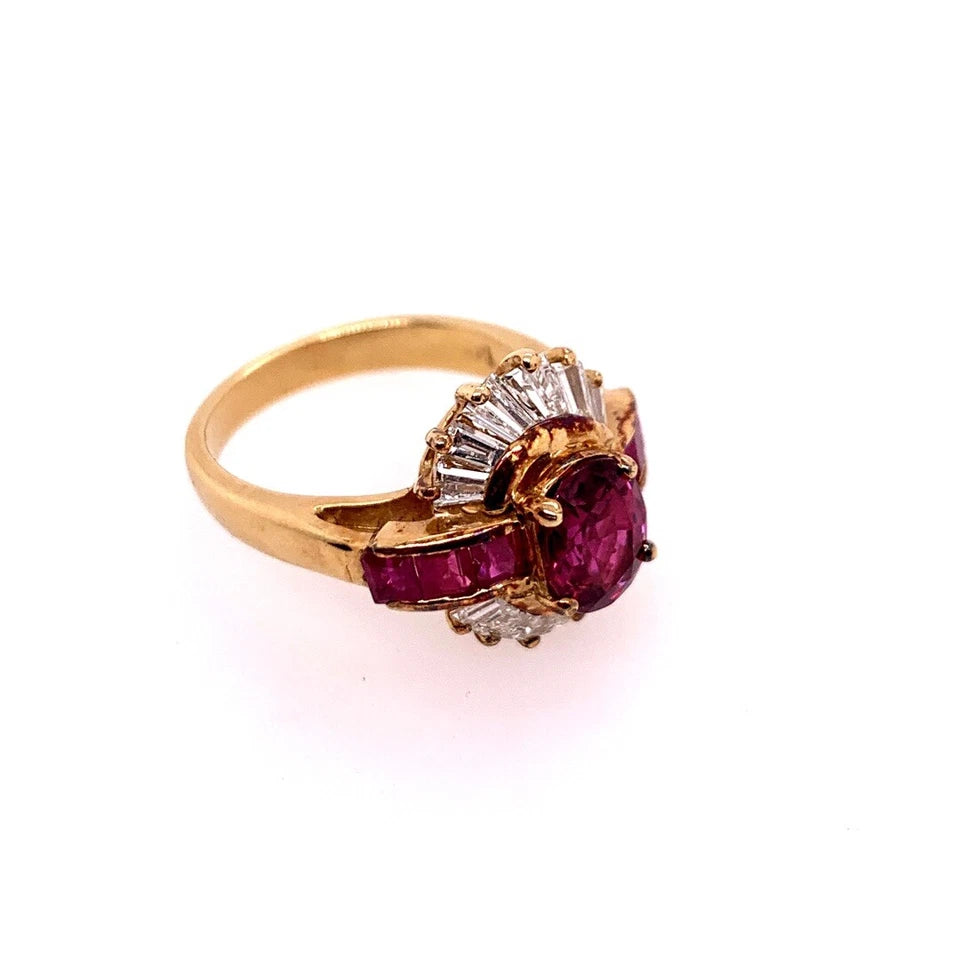 Retro Gold Cocktail Ring 3.25 Carat Natural Oval Gem Ruby & Diamond Circa 1950