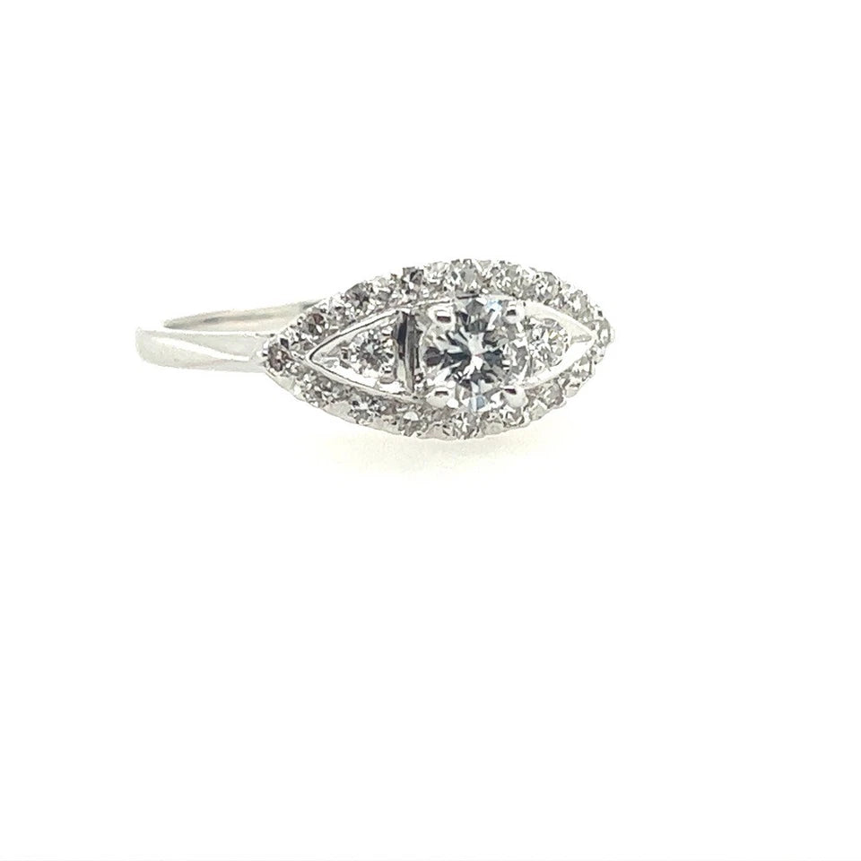 Art Deco 0.65 Carat Natural Colorless Diamond Engagement Gold Ring Circa 1950
