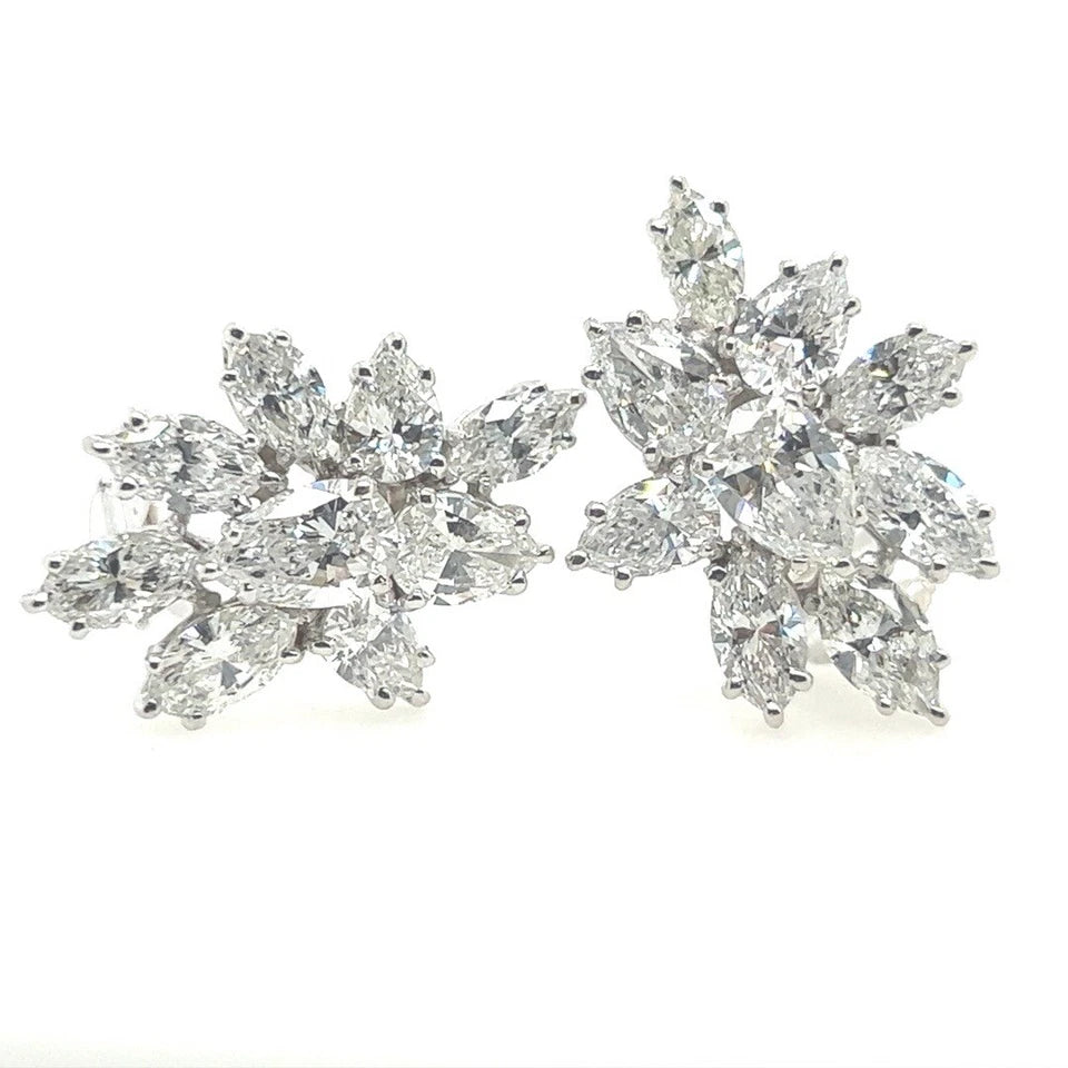 Retro Gold 7 Carat GIA Certified Natural Colorless Diamond Cluster Earrings 1950
