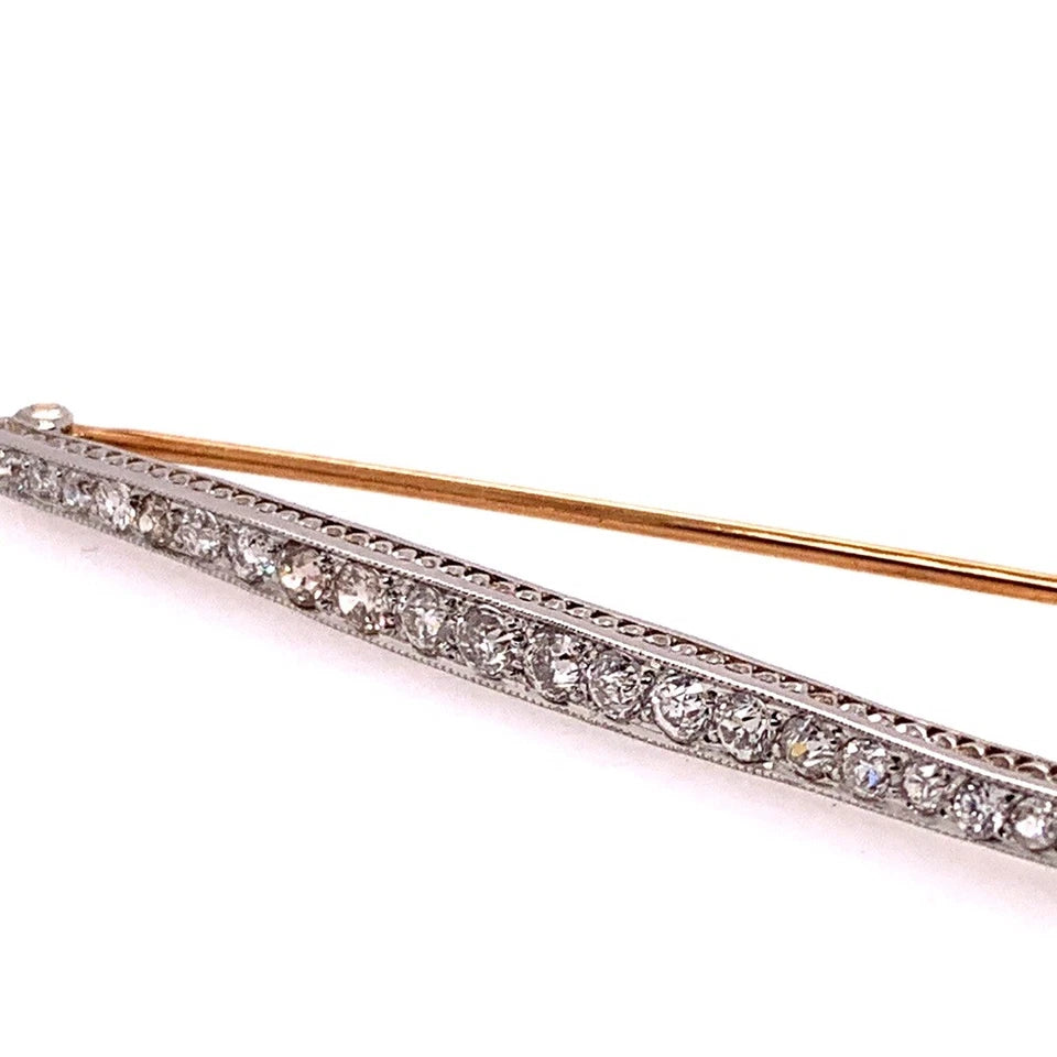 Art Deco Gold Pin 1.50 Carat Natural Old European Diamond Brooche Circa 1920