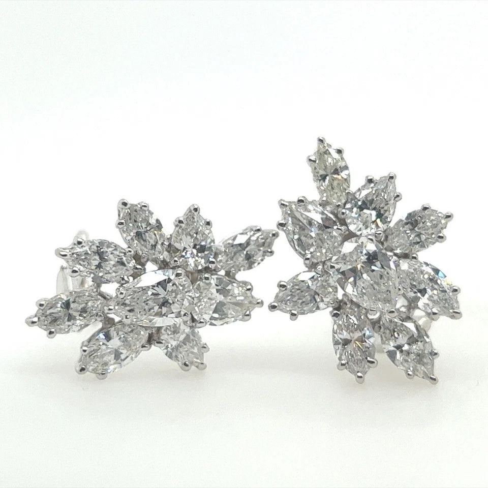 Retro Gold 7 Carat GIA Certified Natural Colorless Diamond Cluster Earrings 1950