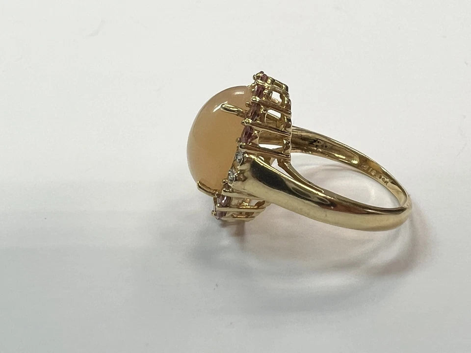Modern Gold 5.53 Carat Natural Cats-Eye Moonstone & Tourmaline Cocktail Ring