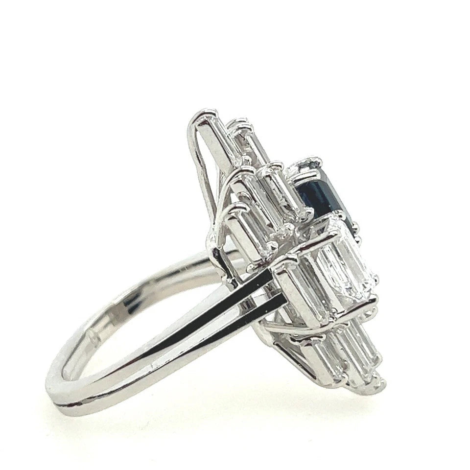 Art Deco 3.9 Carat GIA Certified D Natural Diamond Sapphire Plat Ring Circa 1950