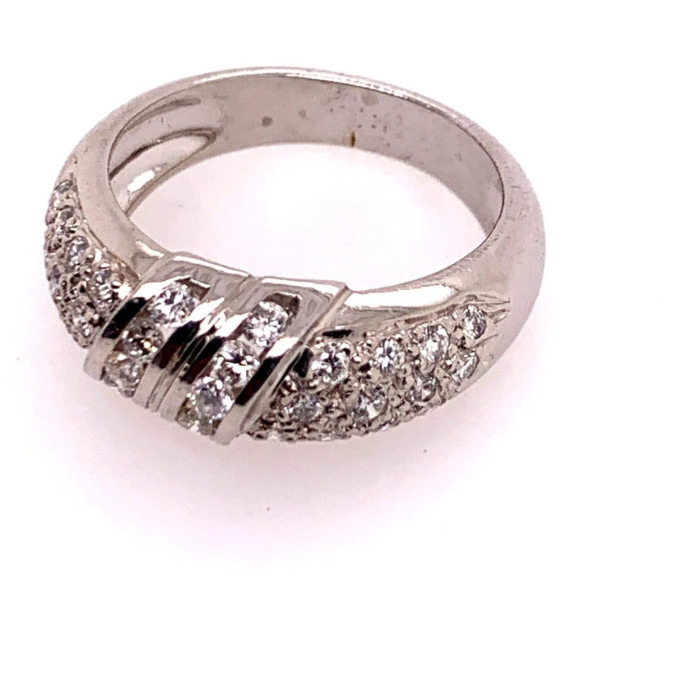 Modern Gold Cocktail Band 1 Carat Natural Colorless Diamond Gem Ring Circa 1980