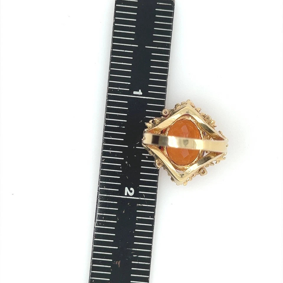 Retro Gold Oval Syn Padparadscha-LIKE Sapphire & Natural Diamond Cocktail Ring