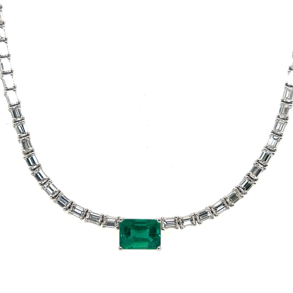 Modern Gold 14.77 Carat Natural GIA Certified Zambian Emerald & Diamond Necklace