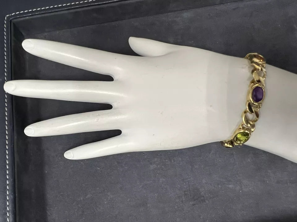 Retro Gold 26 Carat Oval Gem Stone 88 Grams Necklace & Bracelet Set Circa 1980