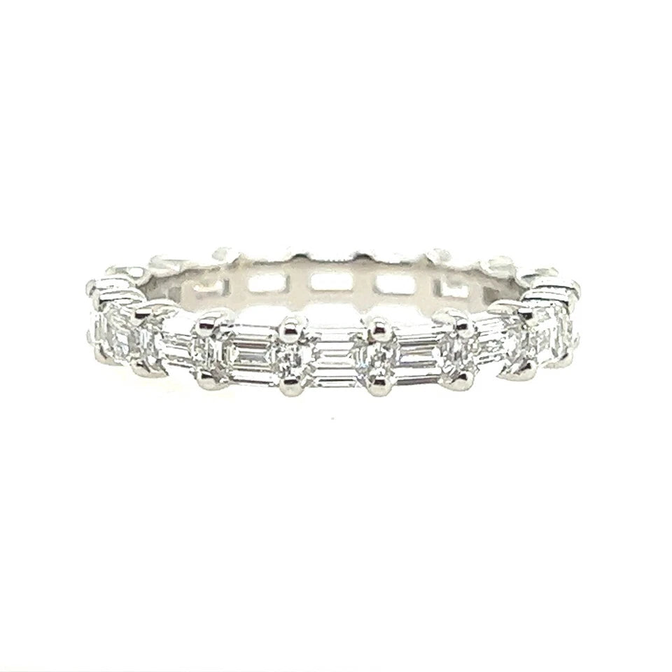 Platinum 2.23 Carat Natural Emerald Cut Near Colorless VS Diamond Eternity Band
