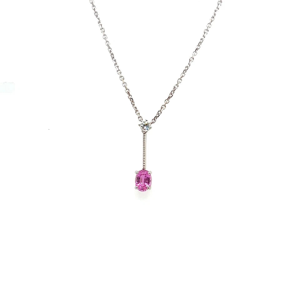 Modern Gold 1.15 Carat Natural Oval Pink Sapphire Gem Stone and Diamond Pendant