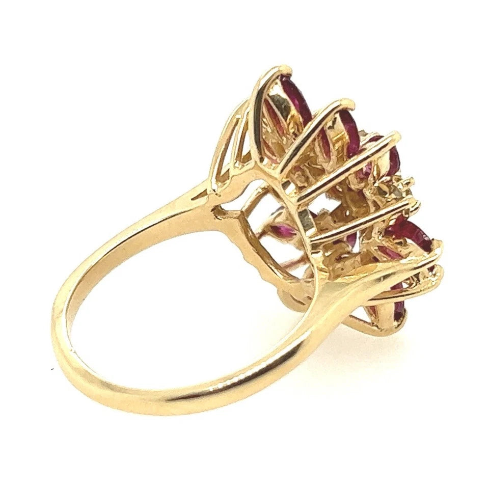 Retro Gold 2.45 Carat Natural Yellow Diamond & Red Ruby Cocktail Ring Circa 1950