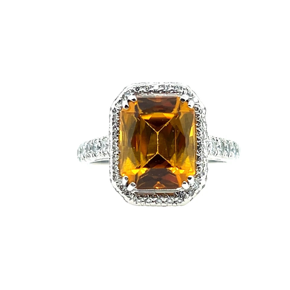 Modern 5 Carat Platinum Natural Diamond & Synthetic Yellow Sapphire Estate Ring