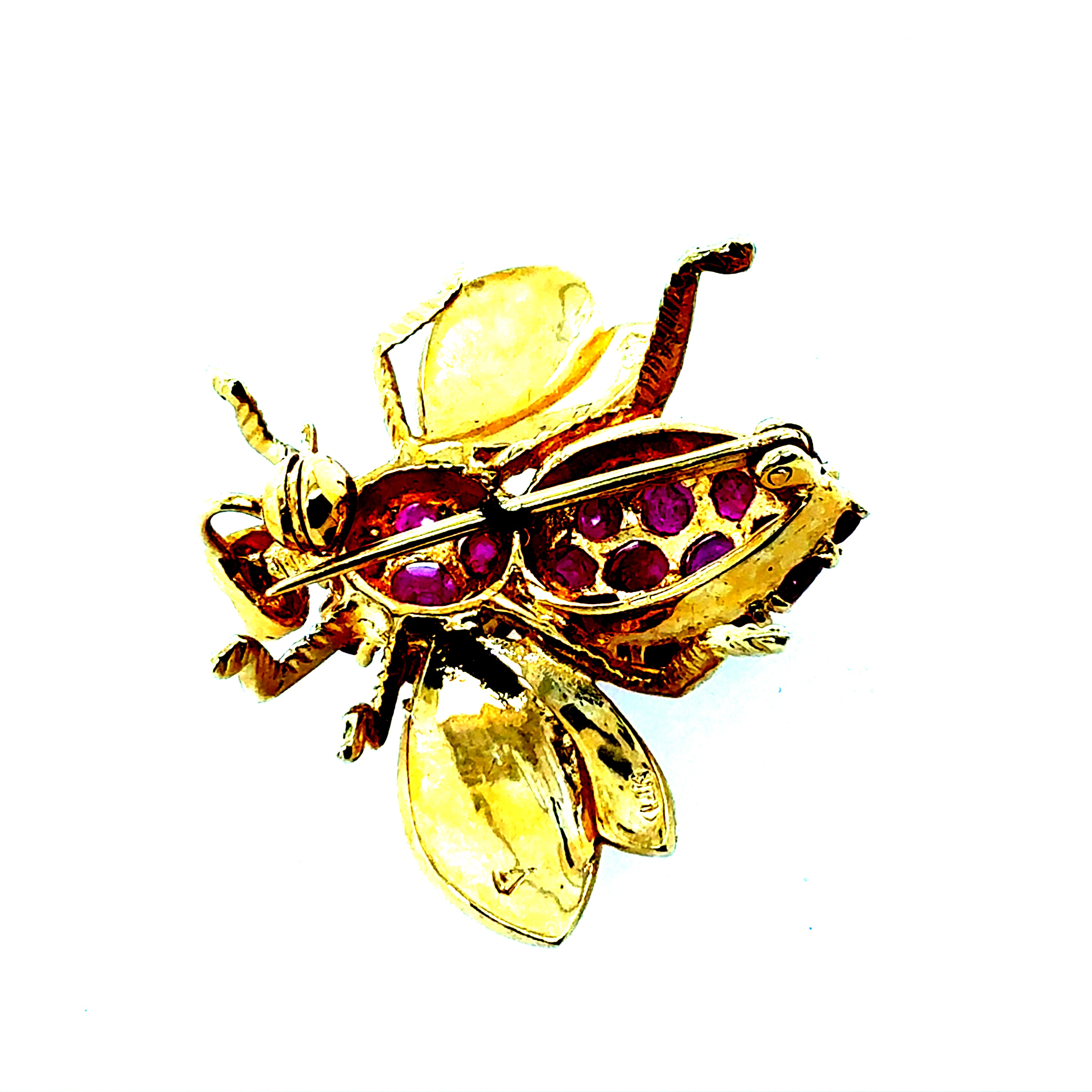 Retro 14K Gold 2.5 Carat Natural Ruby Bee Pin Brooch Circa 1985