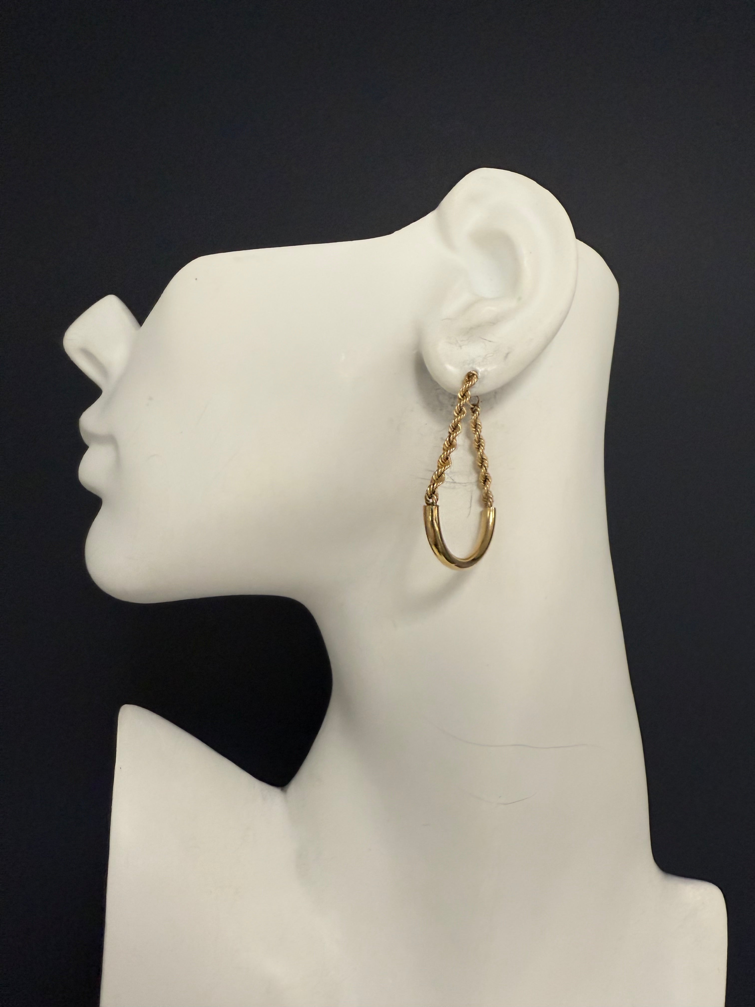 Retro Yellow Gold Rope Chain And Half Moon Hoop Earrings Circa 1980