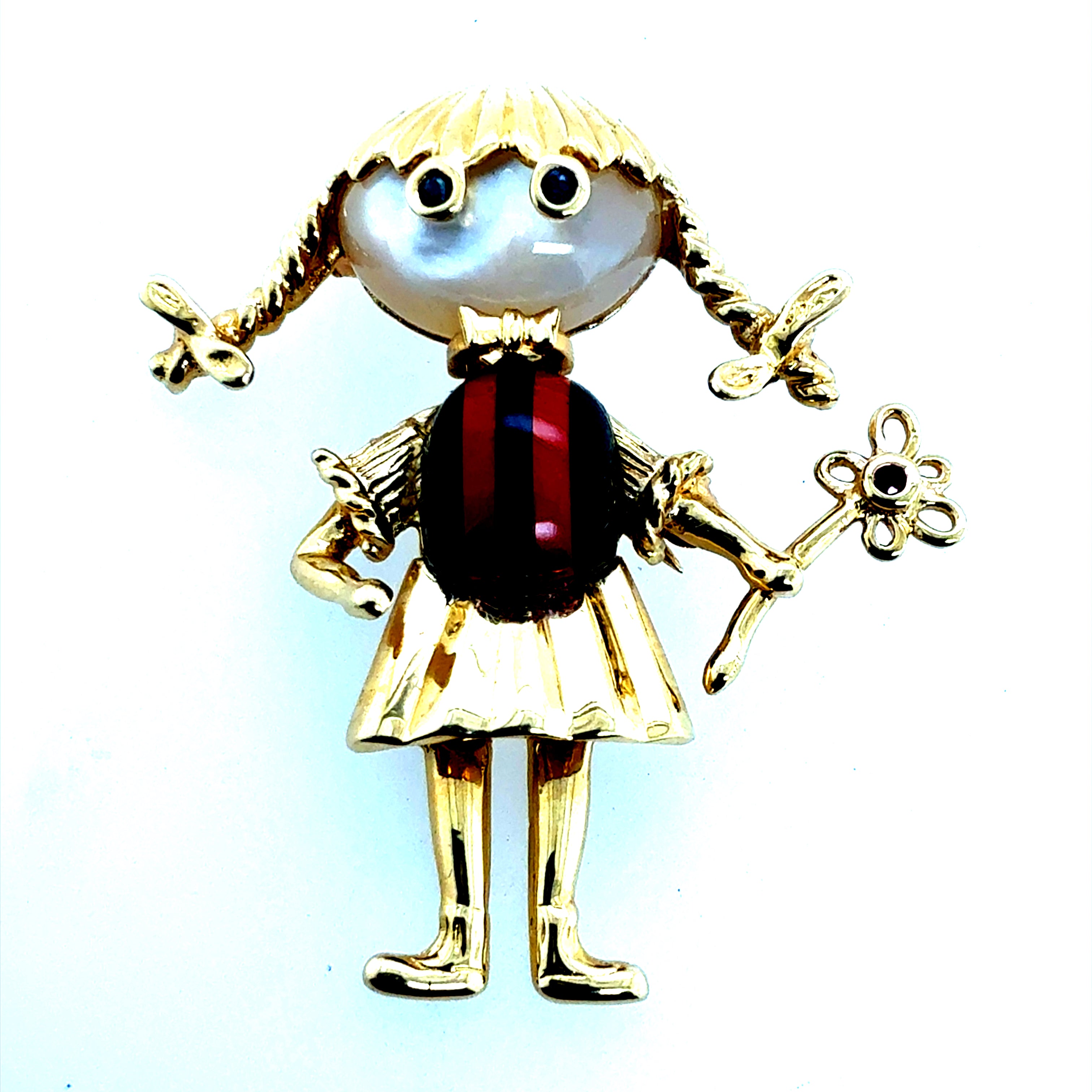 Retro Yellow Gold Flower Girl Pendant and Brooch Circa 1990