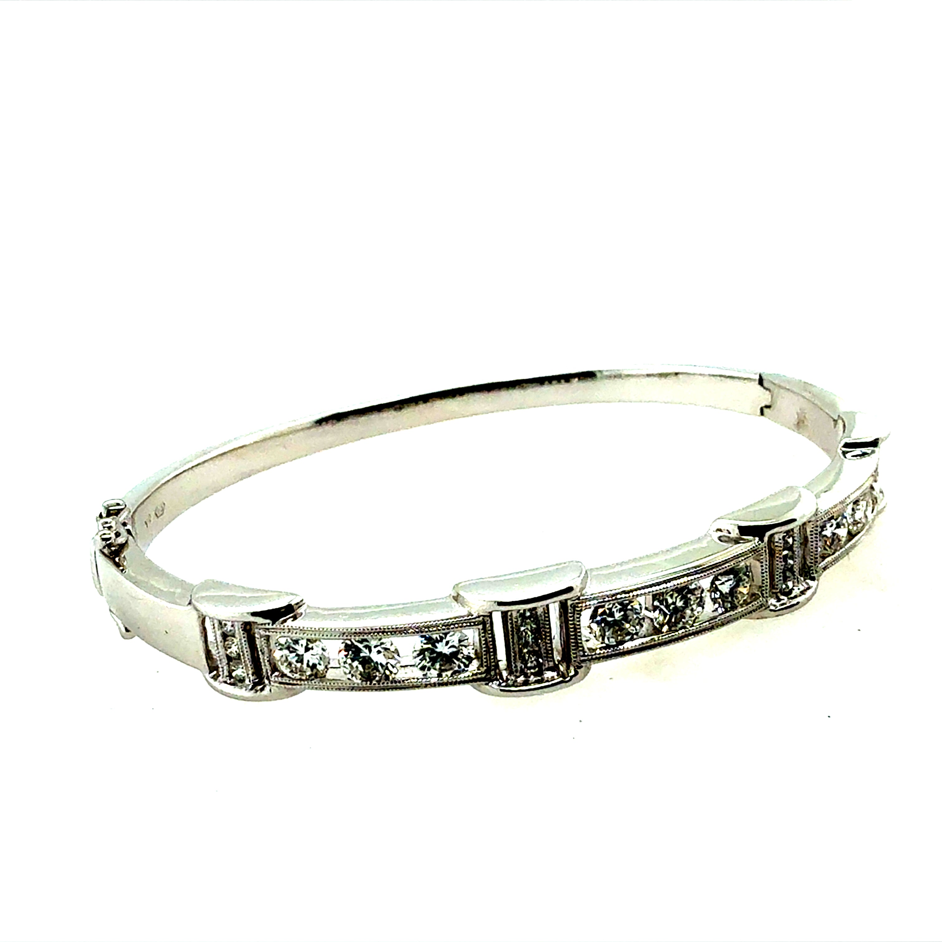 Retro Gold 1.8 Carat Natural Diamond Tension Bangle Bracelet Circa 1990