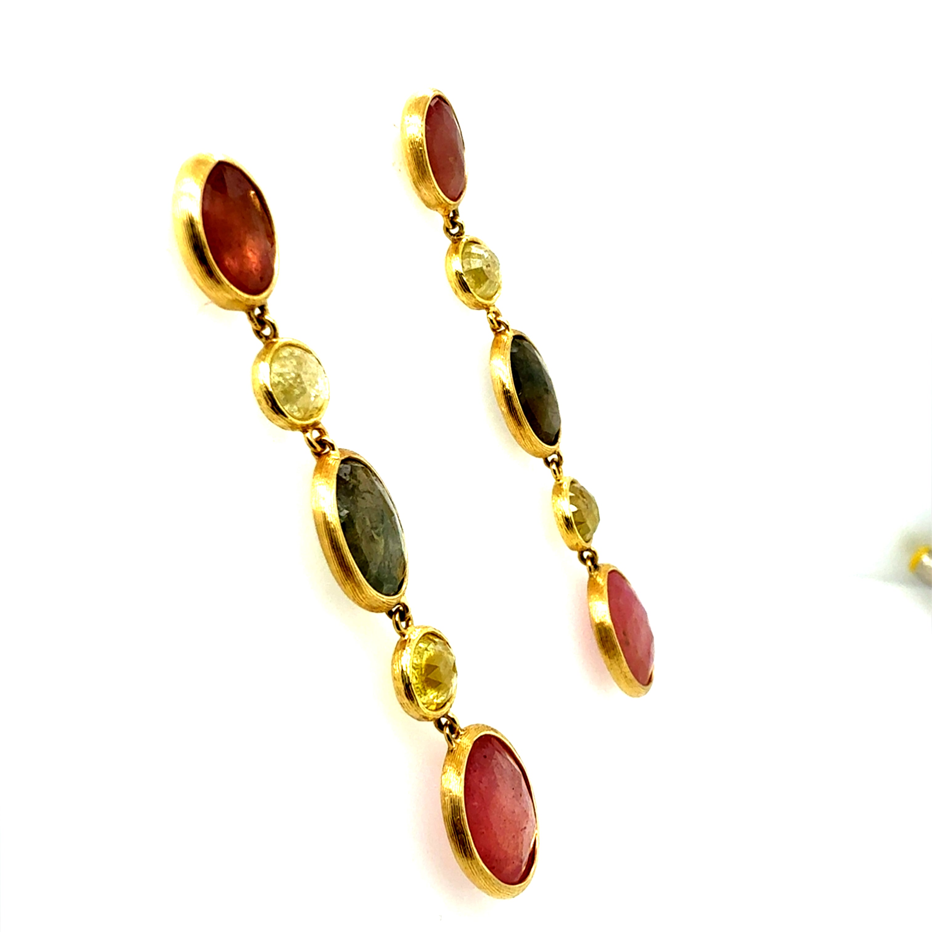 Modern Gold Italian Diamond and Multicolor Rose Drop Earrings Marco BICEGO