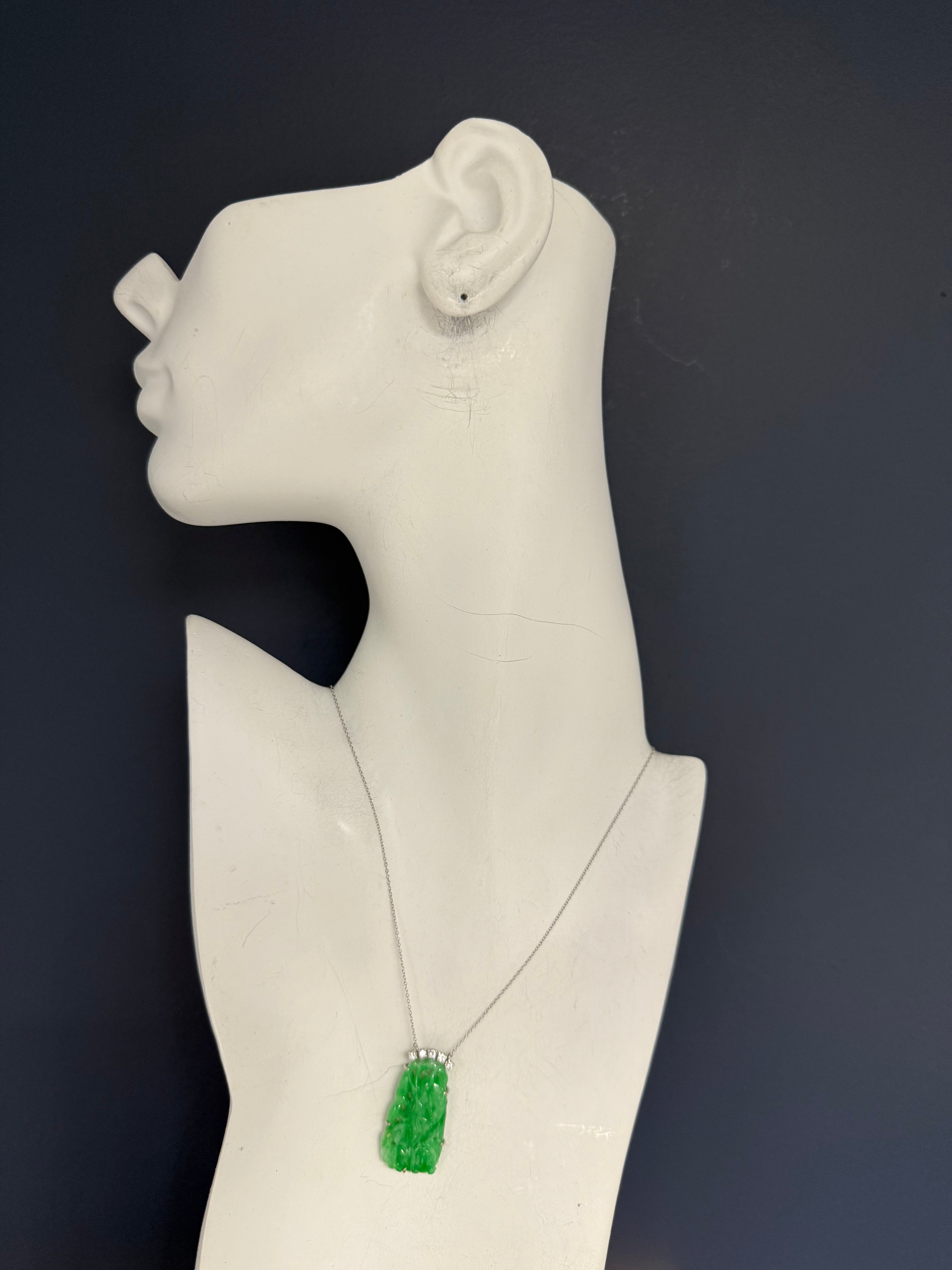 Retro Gold GIA Certified Natural Diamond & A Grade JADE Pendant Circa 1970
