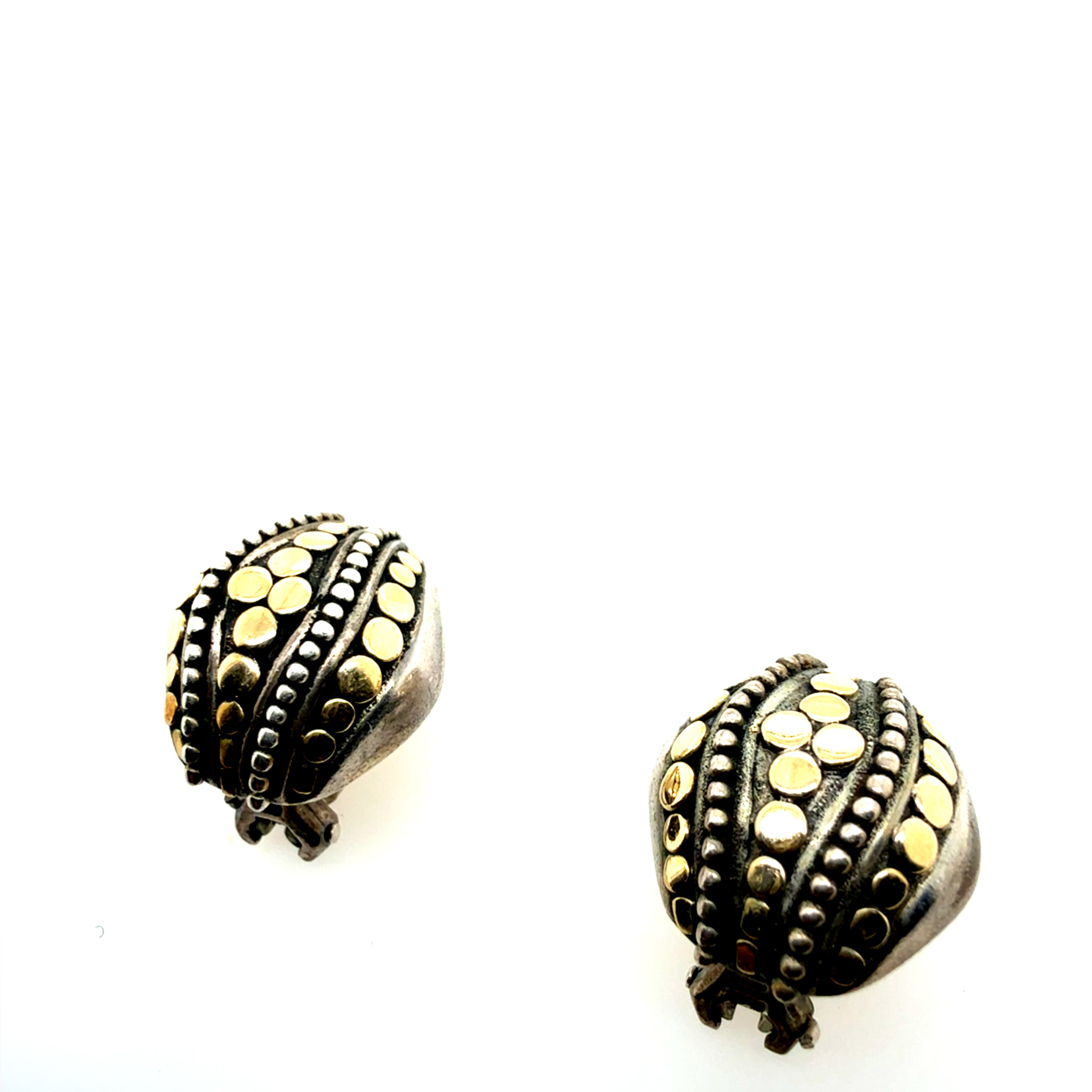 Retro 925 Silver & 18K Yellow Gold Inlay Earrings Circa 1980
