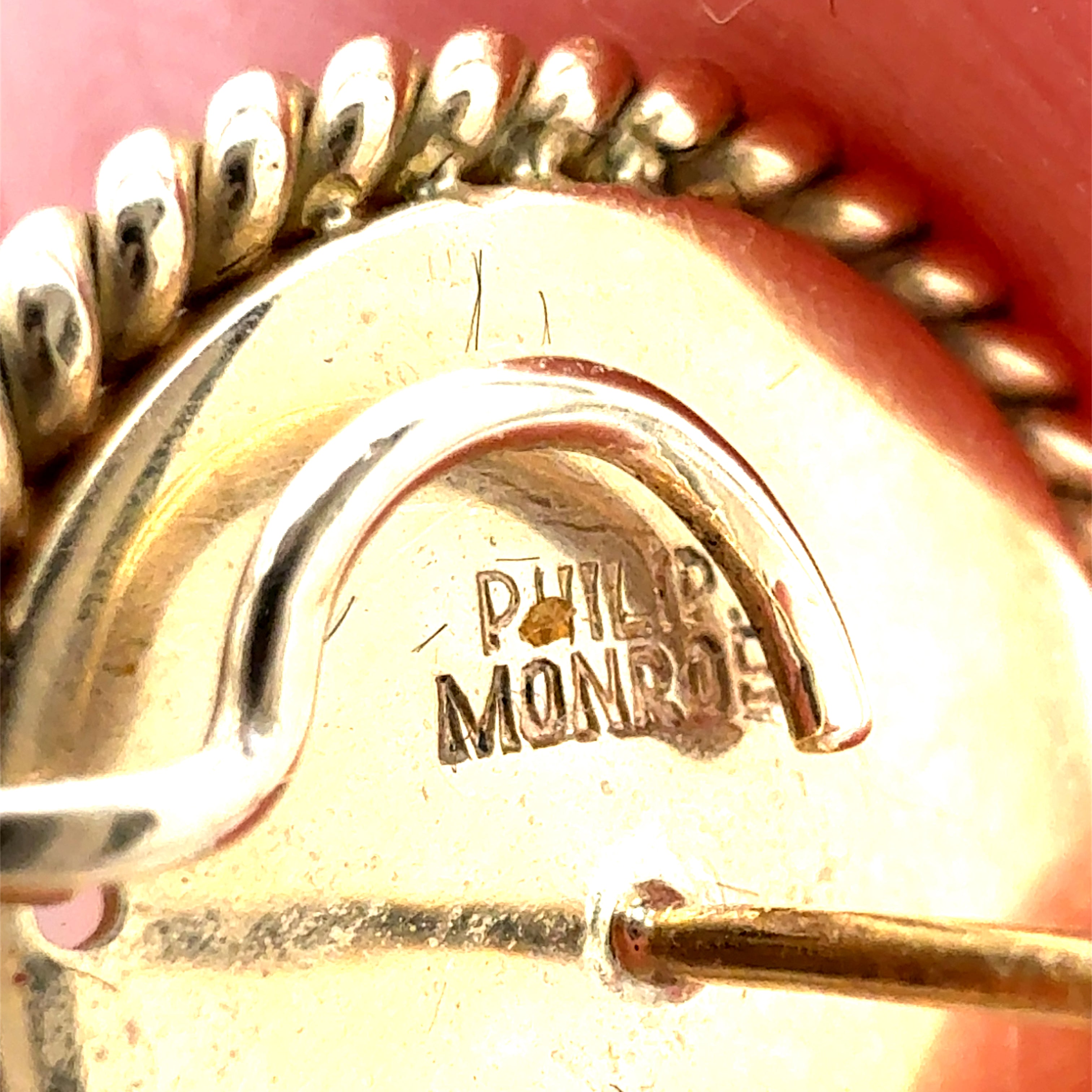 Modern Yellow Gold Cat’s Eye Cabochon Moonstone Earrings Signed by Philip Monroe
