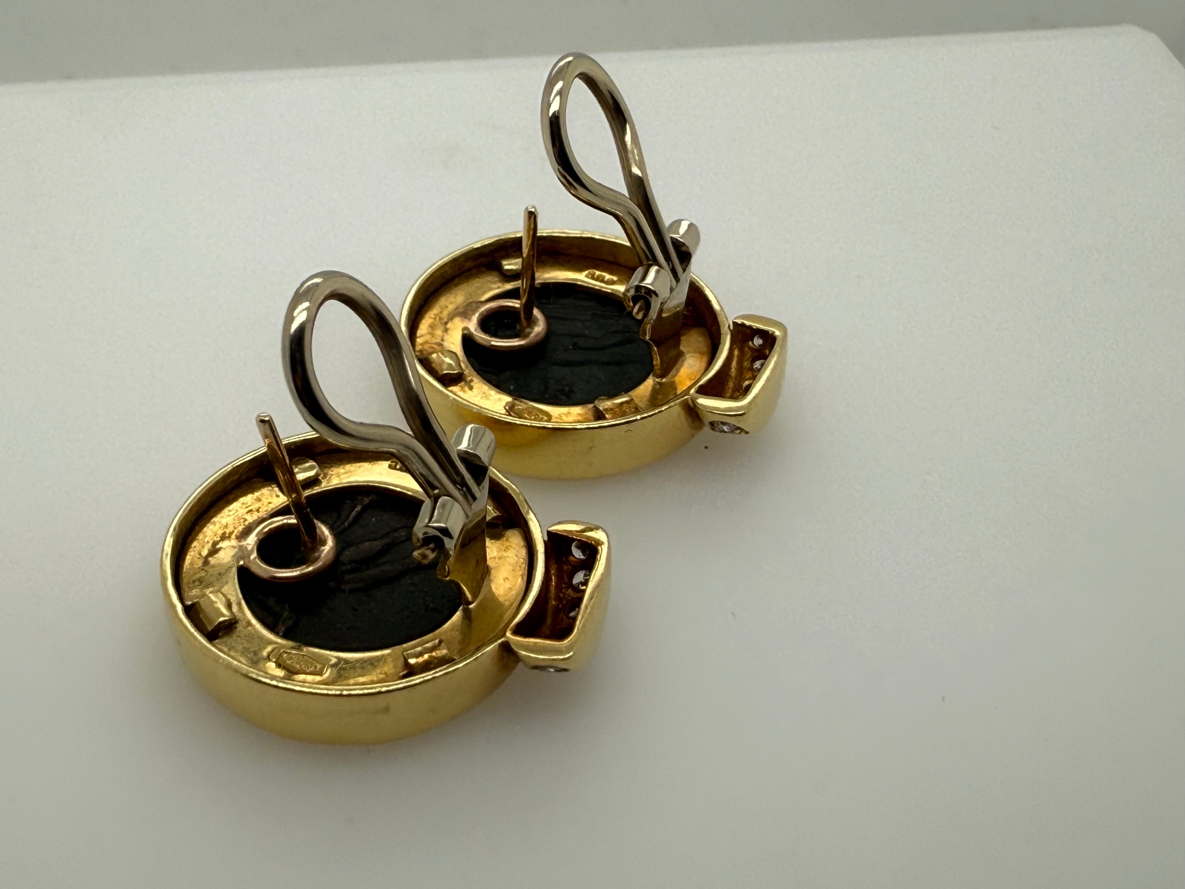 Retro Yellow Gold Roman Constantine Coin & Natural Diamond Statement Earrings