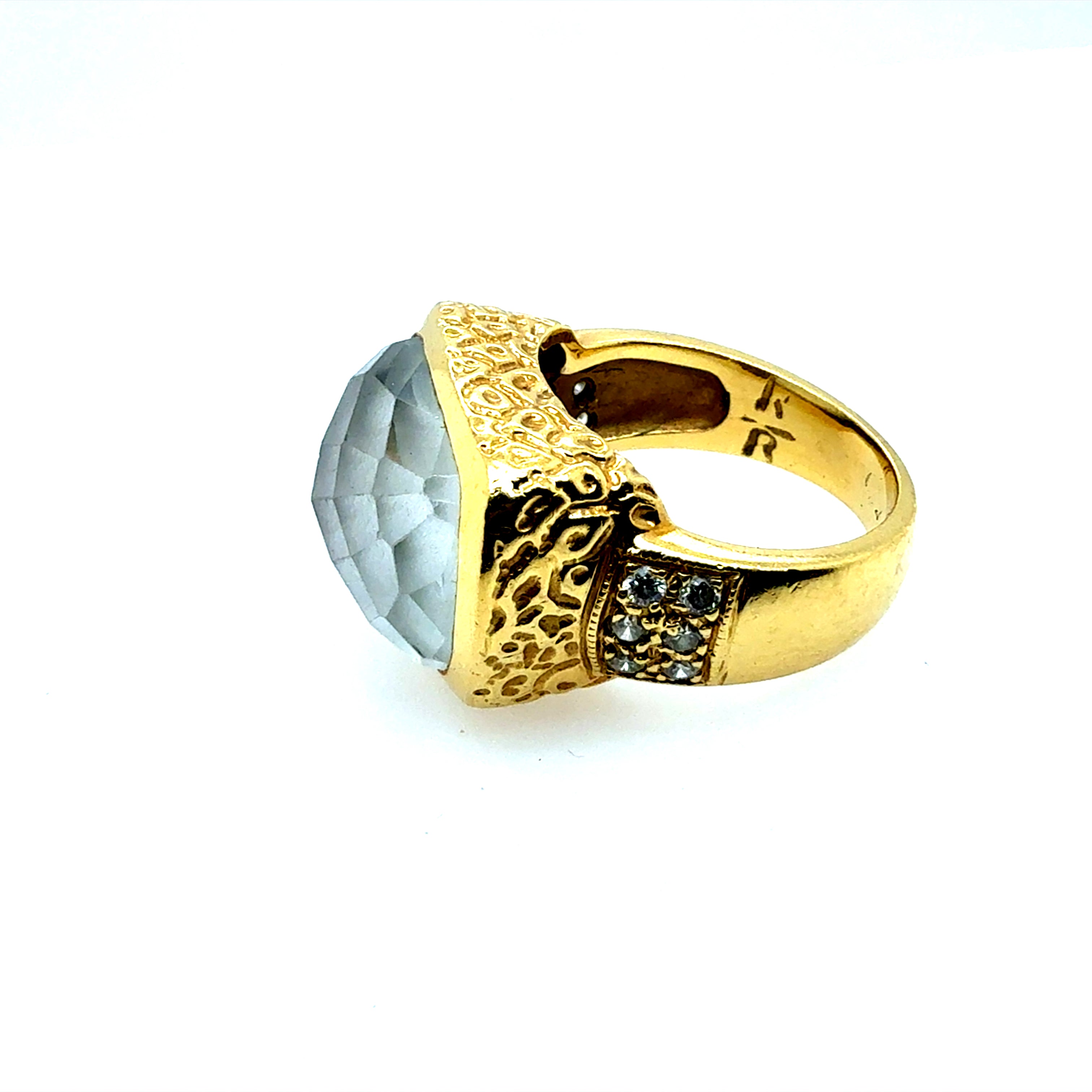 Retro Gold Natural Diamond & Rock Crystal Quartz Cocktail Ring Circa 1980
