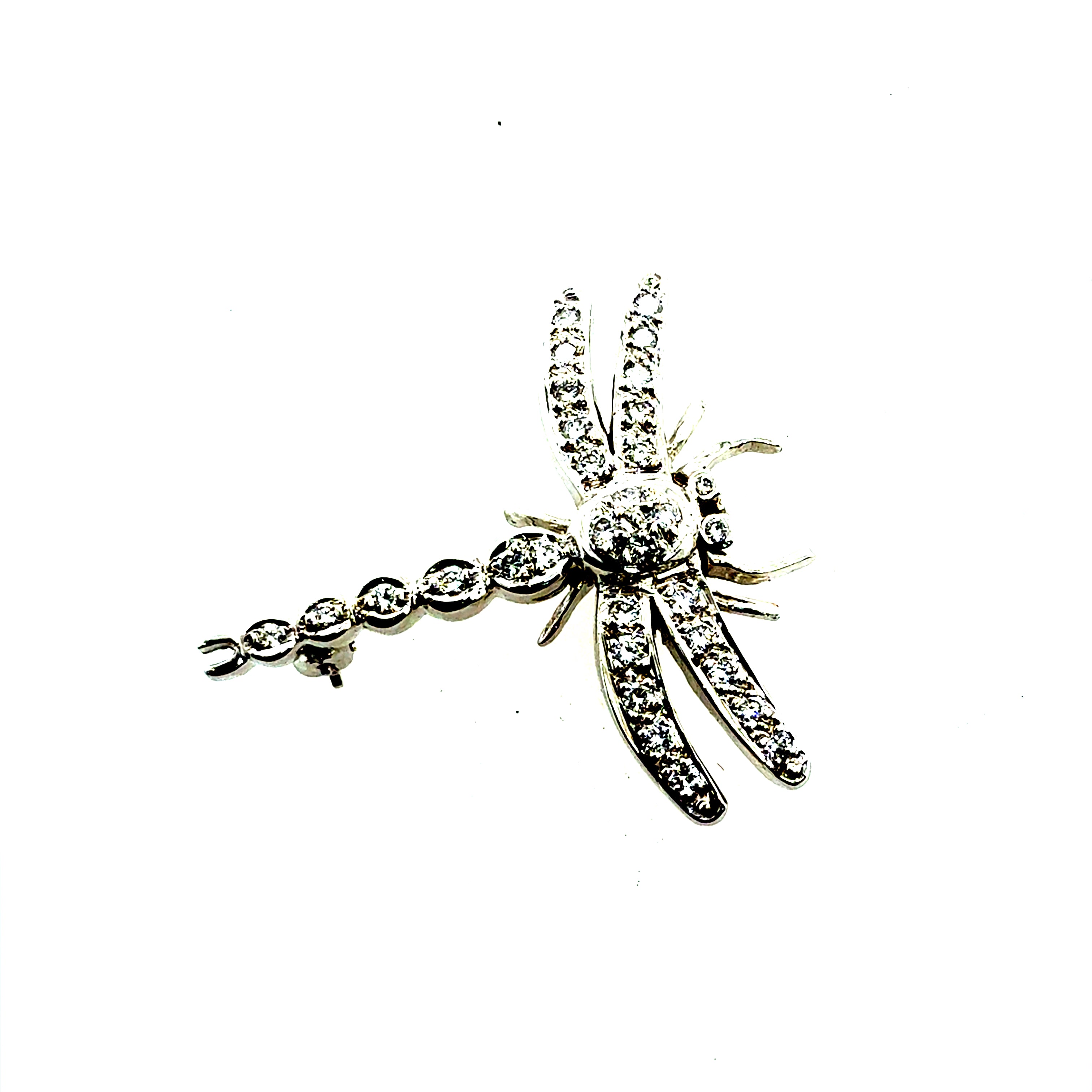 Retro White Gold 0.45 Carat Natural Diamond Dragonfly Pendant Brooch Circa 1990
