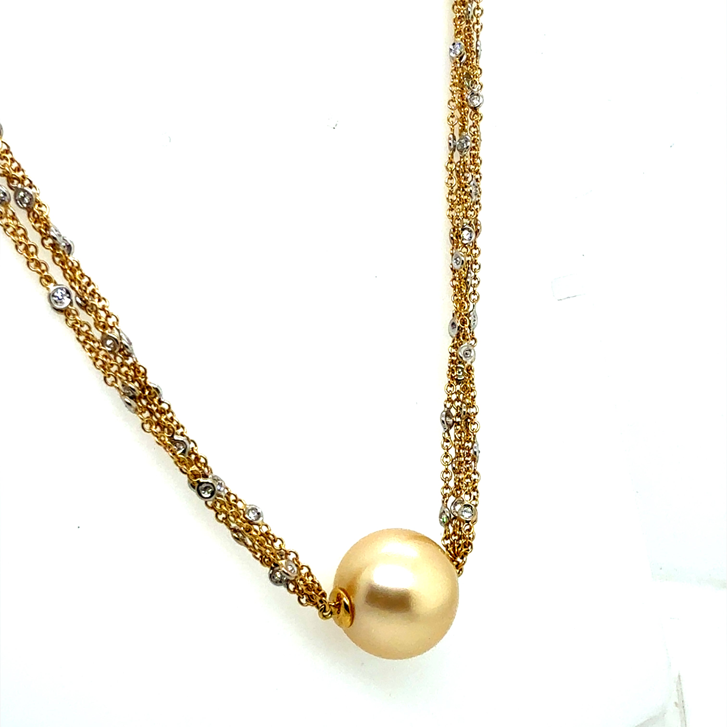 Modern Gold 1ct Diamond & 15mm Golden South Sea Pearl Necklace by HERCO