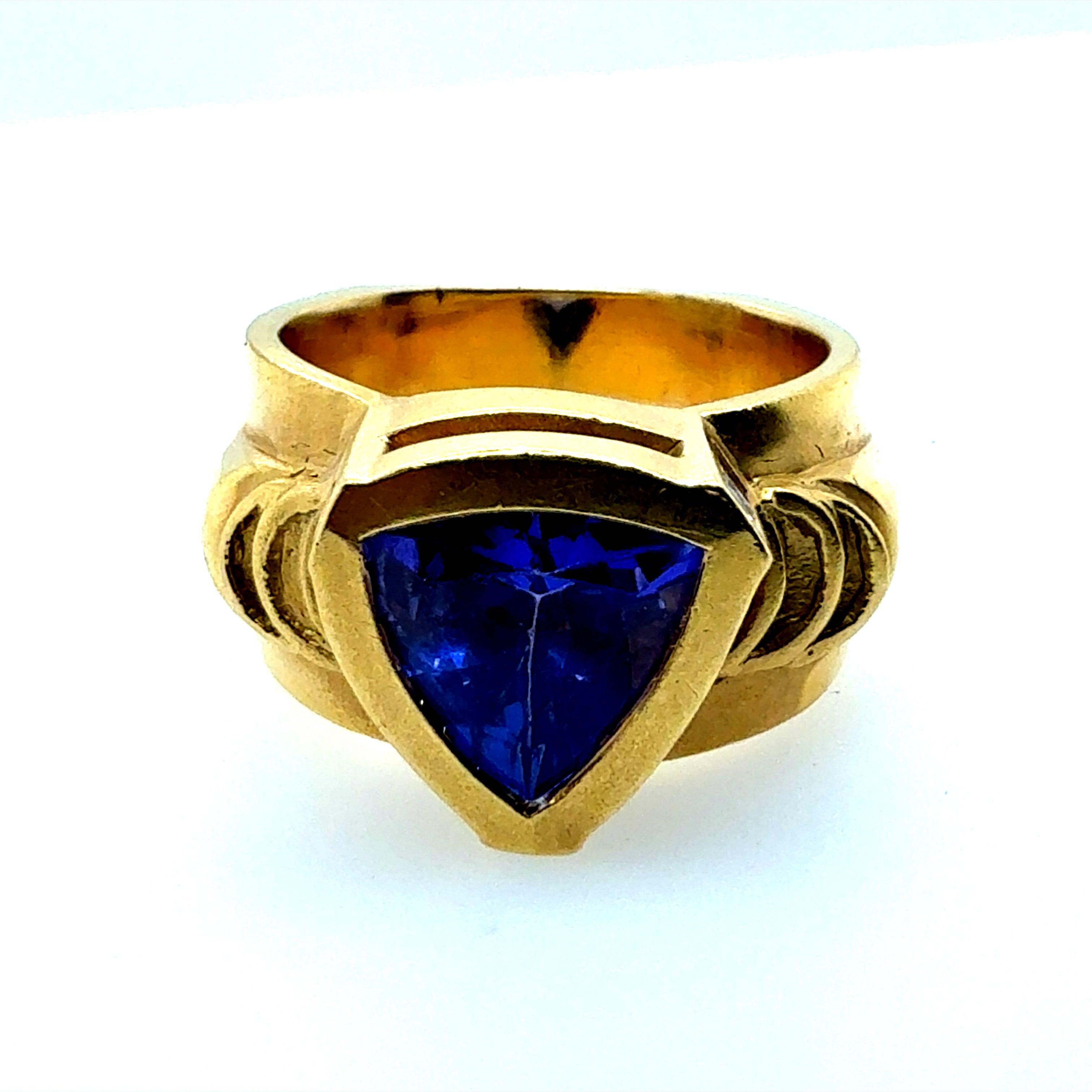 Retro Gold 2.5 Carat Natural Tanzanite & Diamond Statement Ring Circa 1980