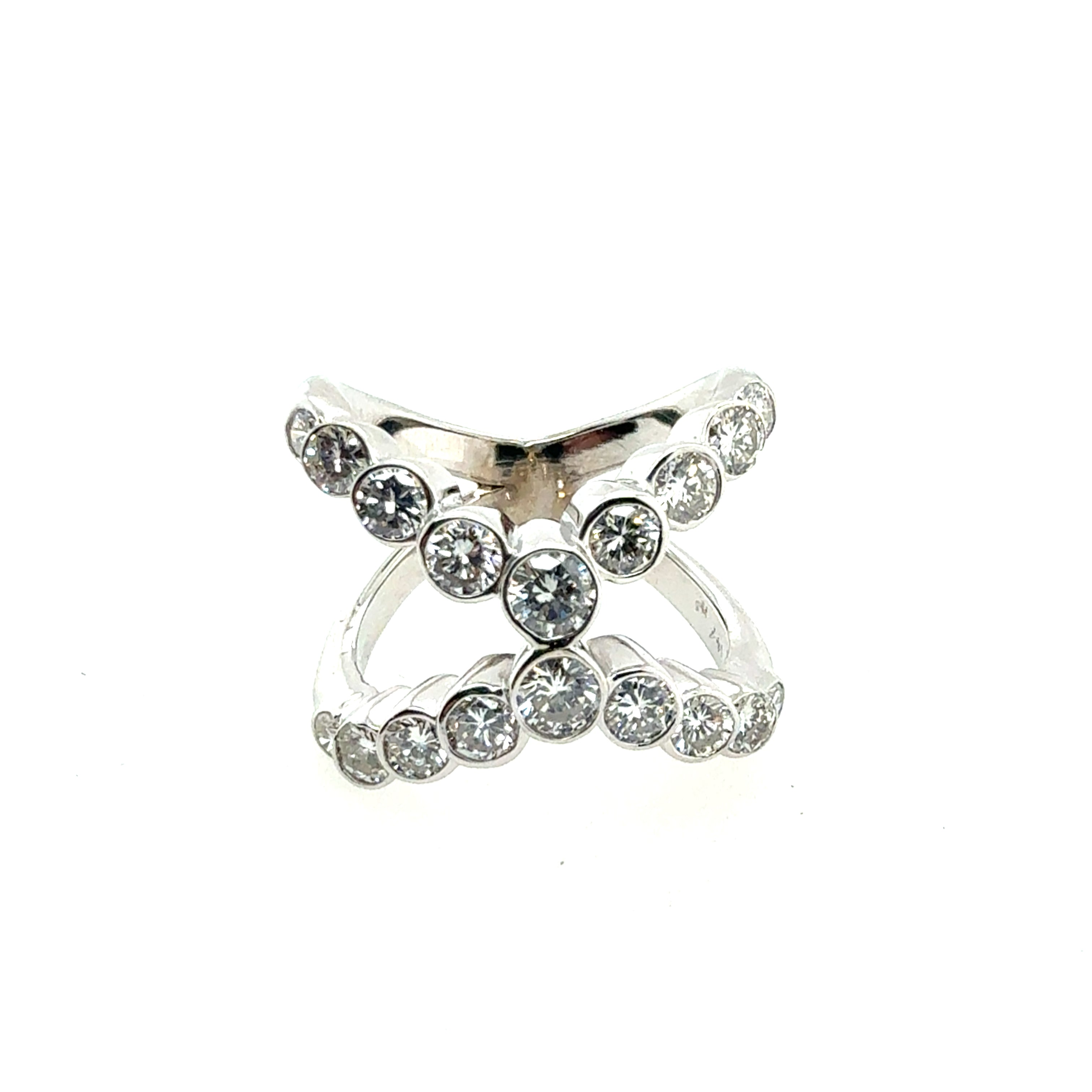 Modern Gold 1 Carat Natural Colorless Round Diamond Criss Cross Ring