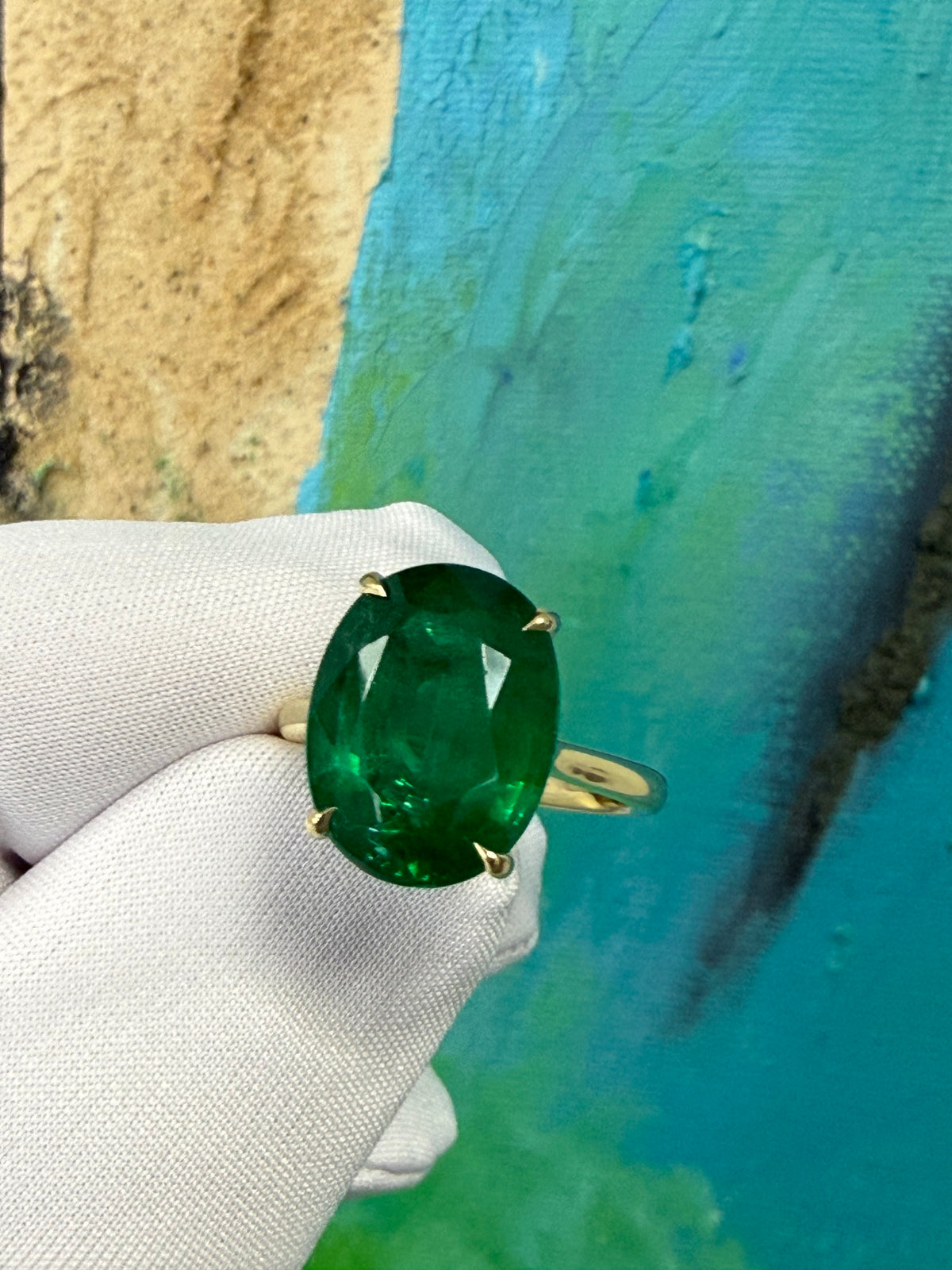 Modern Gold GIA Certified 6.53 Carat Natural Oval Zambian Green Emerald Ring