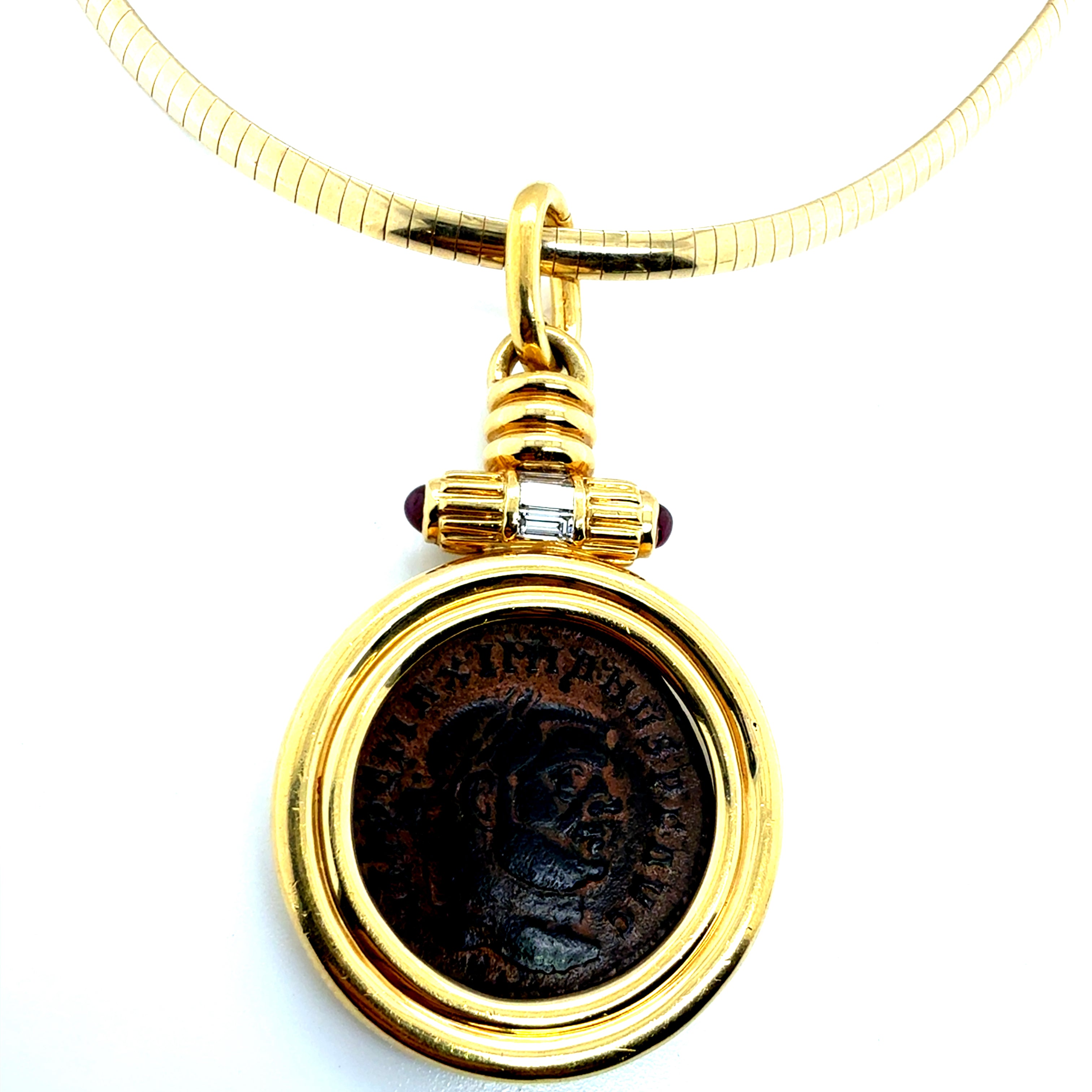 Retro Gold Medallion Pendant Roman Constantine Coin & Natural Diamonds
