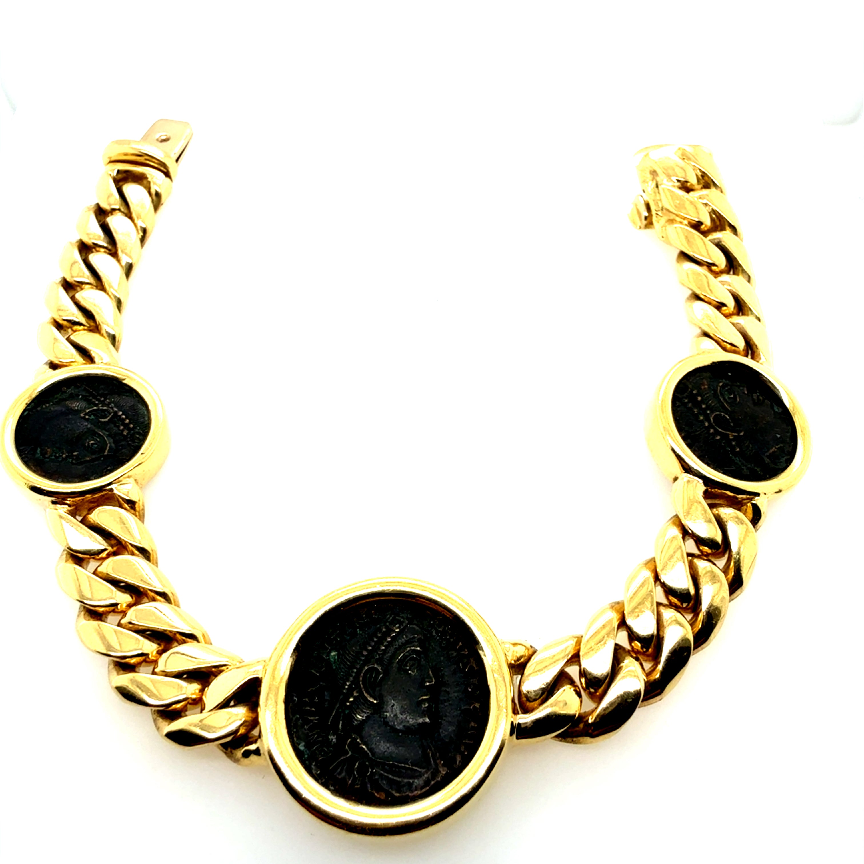 Retro Gold Roman Constantine Coin Bracelet Valentiniano Capri Italy