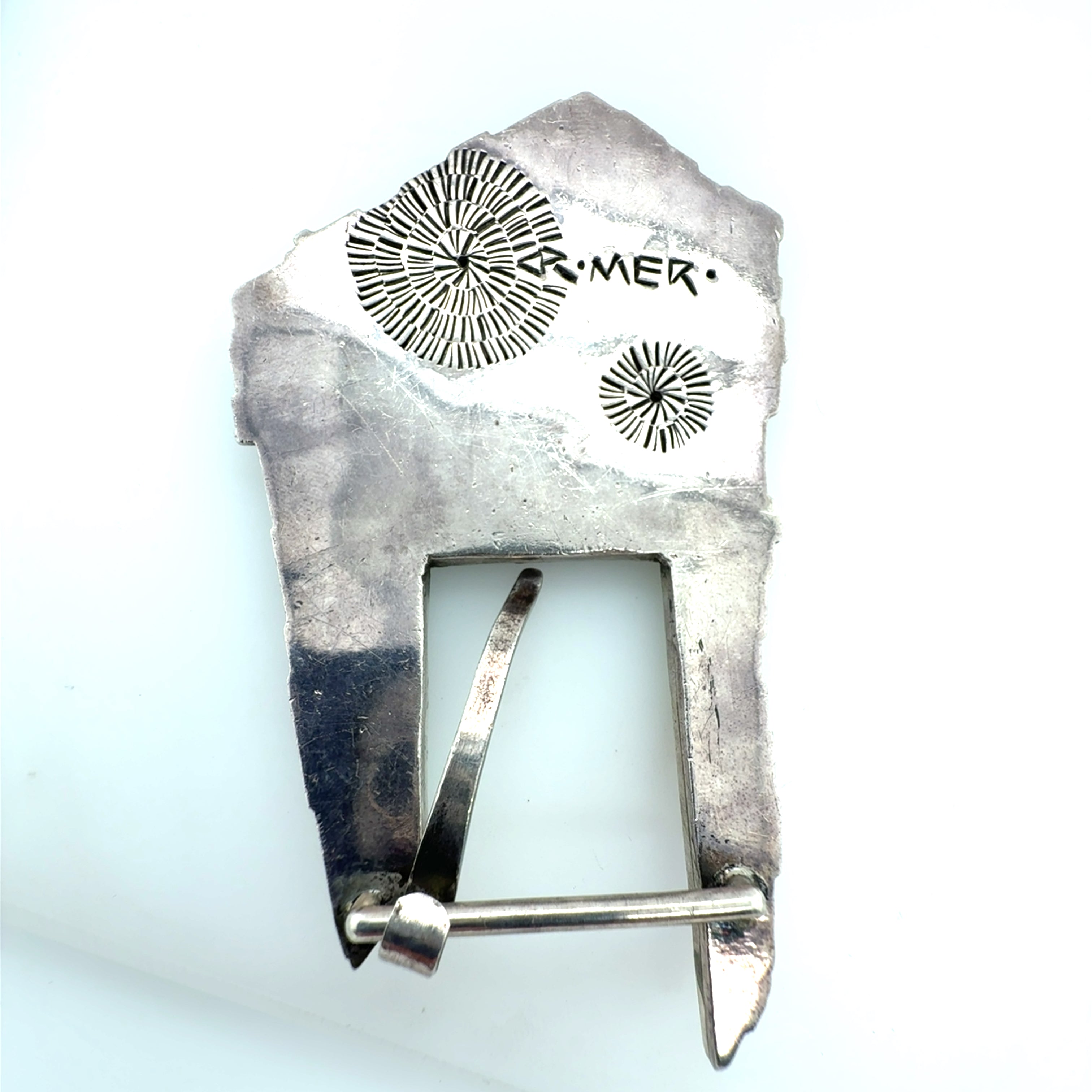 Retro Silver Gemstone Inlay Belt Buckle by Danny Romero